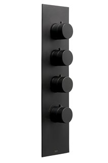 Trim set in custom Montreal Black finish by Aquabrass </p><p>$869 Aquabrass recently introduced Montreal Black, a smooth finish that is plated rather than painted for durability. It’s seen here on the Demi-Totem 1/2-inch thermostatic shower valve trim set. 