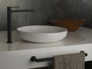 Via Manzoni single-lever washbasin mixer by Gessi </p><p>$676 Italian manufacturer Gessi’s Via Manzoni collection now includes a stylish matte-black option for its right-angled single-lever faucet.