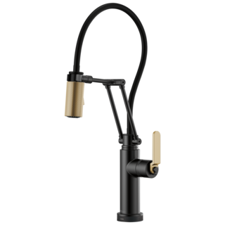 Litze articulating faucet with industrial handle by Brizo</p><p>From $732 A matte-black and gold-tone faucet by Brizo features a dual-jointed articulating arm with a semi-flexible hose and a convenient magnetic docking system.