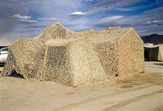 16 Otherworldly Photos of Burning Man Architecture - Photo 8 of 16 - Camouflage net over Springbar tent and carport