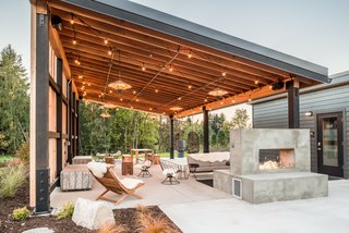 The Pavilion has plenty of cozy seating, a cast concrete fireplace, and a sound system.