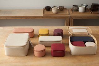 Inspired by Japanese bento boxes, the Cuyana x Marie Kondo capsule collection is intuitively designed for travel. The three leather boxes fit neatly into the Cuyana jewelry case, and come in a variety of subdued colors.