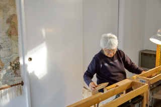 Legendary Textile Artist Kay Sekimachi’s Renovated Berkeley Victorian Is a True Creative Haven - Photo 6 of 6 - A separate weaving annex holds two looms, one of which was built by Stockdale to Sekimachi's specifications. Sekimachi, a second-generation Japanese American who was interned with her family during World War II, first became interested in textiles in 1949 when she walked by fiber arts students at the California College of Arts and Crafts in Oakland. She scrounged up $100 to buy herself her first loom. "I tell you, that was the best one hundred and fifty dollars I ever spent," she says.