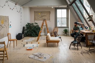 With plenty of space, Spellman is able to utilize his studio to create his artwork and music, as well as use the area as a gathering area for entertainment. 