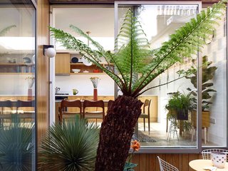 The kitchen and dining room connect to the courtyard for a breezy, indoor/outdoor environment. 