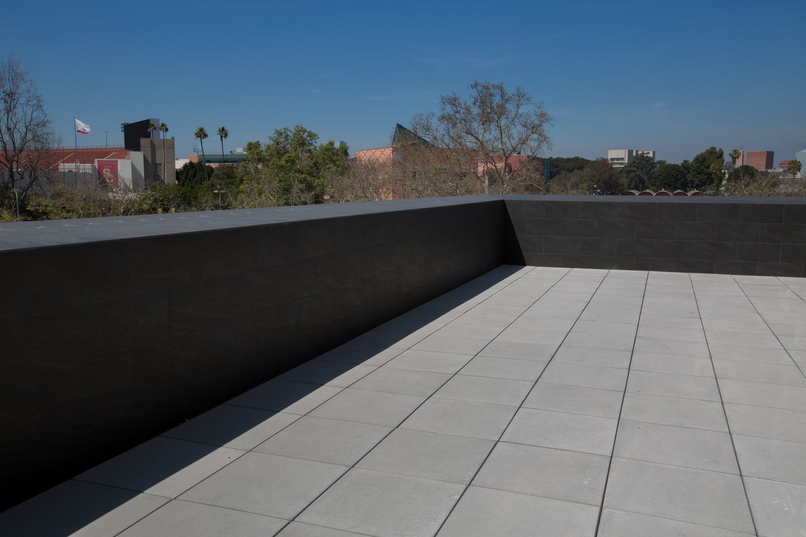 Views of downtown Exposition Park are visible from the new stadium’s terraces.