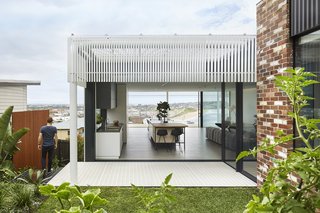 The home's sci-fi structure seems to hover over the landscape.