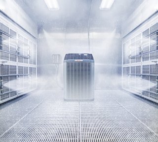 Trane’s SEET—that is, system extreme environmental testing—is conducted inside climate controlled chambers, where running air conditioners and heat pumps are subjected to rain, ice, blistering heat, and even snow. 