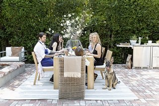 Chef Ludo Lefebvre, his wife Krissy, and their family, enjoy the Lamb Kebab cooked on the DCS Series 9 Grill. 