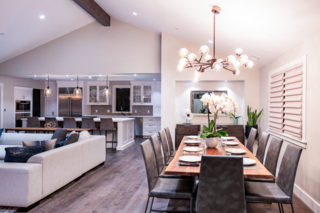 The smart switches automatically create "scenes" by blending the various lights throughout your home, adjusting brightness levels to match a certain mood or illuminate a space. For example, the above scene lights the dining table while dimming the rest of the lights in the room to create ambiance. All lights in a scene are coordinated with one-touch control. 