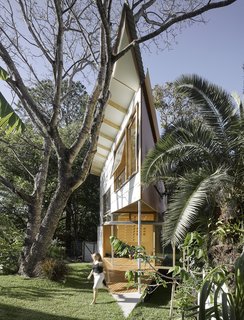 The western wall of the treehouse is clad in metal to shade the structure from afternoon sun.
