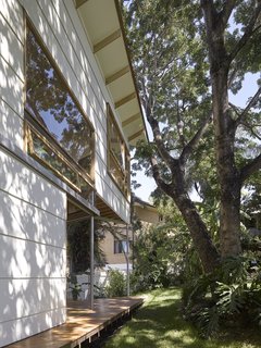 The veranda-like platform allows the homeowners to rest comfortably in their outdoor space during every season.