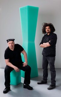 Nebojsa "Shoba" Sheric and Quincy Ellis of Brooklyn-based Facture Studio. "We're still so intrigued by resin's Popsicle properties," says Ellis.