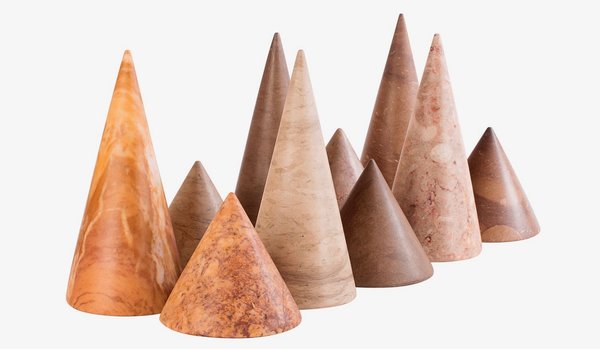 Marlo & Isaure’s handmade, cone-shaped Kheops paperweights come in five shades of Tunisian marble.