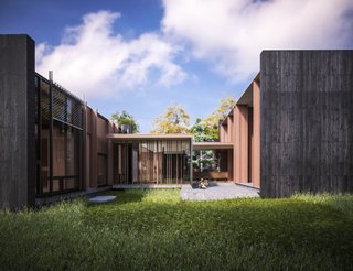 Driftwood House in Springs, New York, is made of three pods connected by a bridge, and gradually hides and reveals views for a curated visual experience.