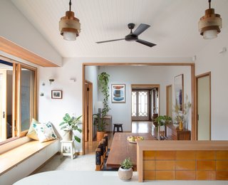 The view of dining area from the kitchen.