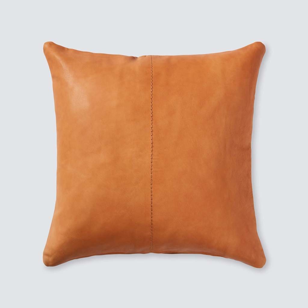 cognac leather throw pillow