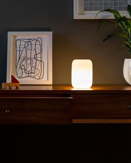 Casper's Glow Light has an oblong design that is matte white when not in use. 