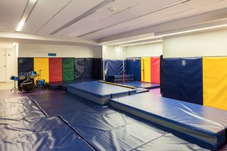 "The Willis Gym," complete with padded walls and a drum kit.