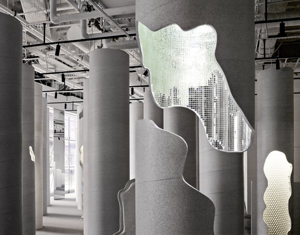 Snark Park by Snarkitecture debuts with the art installation "Lost and Found," a forest of white columns distorted by shape and materials.