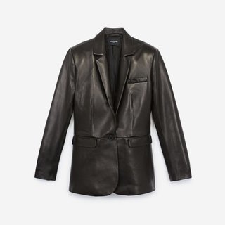 The Kooples Black Leather Jacket With Cropped Sleeves