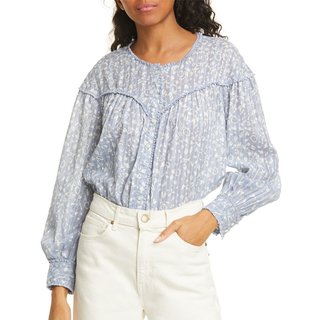 THE GREAT. The Folk Floral Print Top