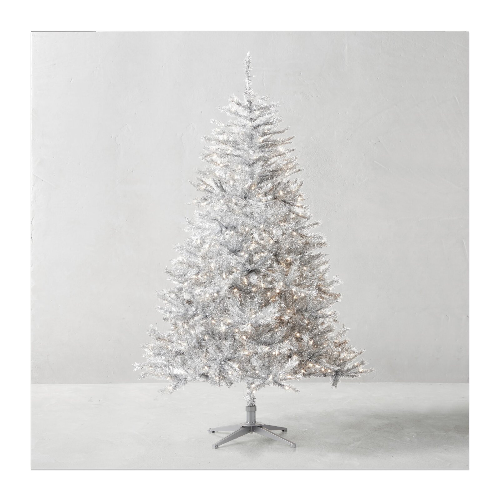 Artificial Silver Tinsel Prelit Christmas Tree by WilliamsSonoma Dwell