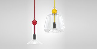 Designed by London studio Vitamin, the Knot pendant lamps feature a bright monkey's fist knot and a hand-blown glass shade.