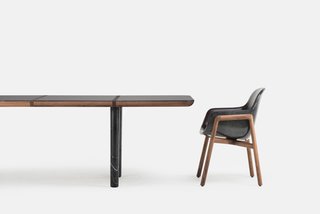 Also from the collection, the frame of the Marlon Rectangular Table is available in American black walnut or American white oak, both with various finishing options including oils, stains, or paint colors. For the legs and top, you can choose from either white Carrara marble or black Negro Marquina marble. 