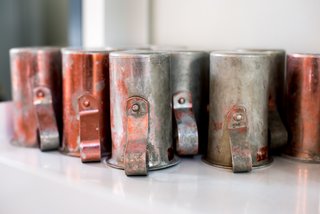 The collection of copper carafes are imported from Greece—house wines are typically served in carafes in authentic Greek restaurants. With a beverage list that’s 100 percent Greek, Bililies states that a large focus of this choice was to put Greek wines on the map. 