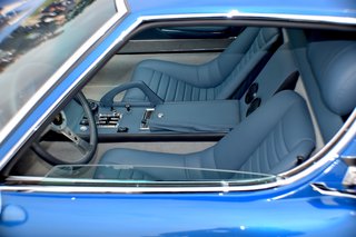 Built in 1971, the Lamborghini Miura SV Bertone Coupé was the last and most developed creation of Lamborghini’s supercar. This particular one was the only version completed in Blue Medio and has been restored to its original color scheme. Notice how every detail of the interior is impeccably lined with matching blue leather. 