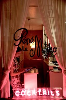 The entrance to Pépé le Moko is mysterious, and welcomes you with a bright pink fluorescent sign. Once you check-in up front, you’re led downstairs to the tightly-packed, cozy space. 