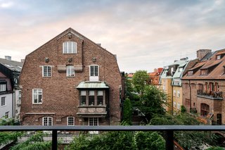 Shown here is a balcony that's seen from the second floor. The property's courtyard sits directly below.