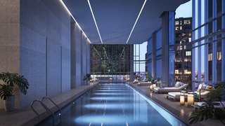 A 55-foot saltwater lap pool will be found inside the residences, along with 17,000 square feet of other amenities including a fitness center, yoga studio, media room, outdoor terrace, children’s playroom, and sauna and steam room facilities. 