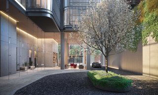 The double-height lobby will sit off the gated motor court and will host a 24/7 concierge. 