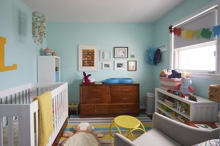 Like they thought may be a possibility, the couple now shares their home with their two-year-old daughter, whose room can be found on the upper floor, along with the master bedroom and the office.