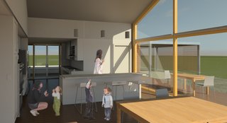 They planned to build a deck that would host outdoor dining tables to create a closer connection to the community. A carport was also installed to the right of this area for shaded parking. 