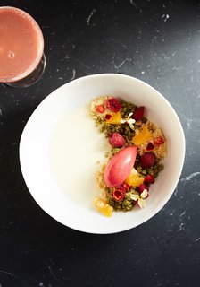A Modern Mountain Lodge That Will Make You Love Winter Like Never Before - Photo 11 of 13 - The restaurant team sources ingredients from the Hudson Valley as much as possible, while creating shareable dishes that celebrate eccentricity. Shown here is their Chamomile Panna Cotta.