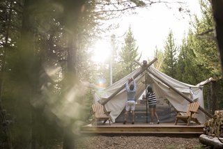 Get the Modern Camping Experience You Crave at One of These New Secluded Retreats - Photo 10 of 11 - The Yellowstone location is hidden in the woods of Big Sky, Montana and is set on a freshwater pond that’s surrounded by mountains. Guests have access to fly fishing and the best of both lake and forest. 