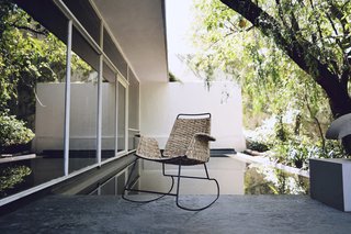 The La Norestense rocking chair is produced between two Mexican cities. The metal work is done in Monterrey, Mexico, while the palm weaving is done in Mexico City.