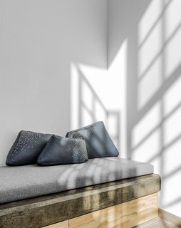 Designed by Caterina Moretti and Justine Trouéau, the leather Pita Cushions feature embroidery that’s created with pita, a fiber that comes from the leaves of the Agave Americana plant—also known as American aloe, century plant, or maguey. Using this Colotlán technique, they’ve created a design that depicts rain falling on a mountain. 