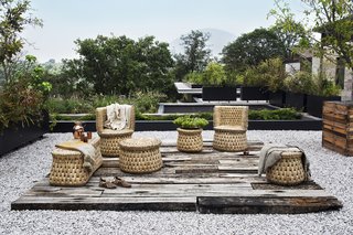 txt.ture’s first collection was made in alliance with master artisan Don Nacho Morales, and includes six designs that are inspired by functional seating pieces that were used in daily life by the Aztecs. Shown here is the tabouret, individual armchair, and wooden core bench—all made with locally-sourced seagrass, or "tyle."