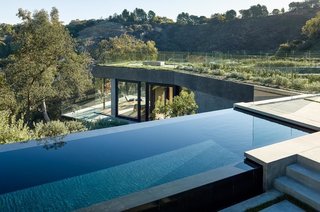 The lap pool has infinity edges on three of its four sides.