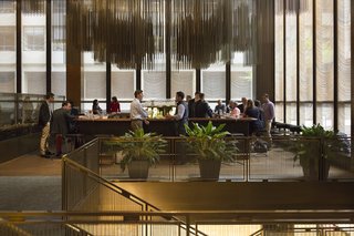 The original bar, shimmering chain curtains, and the bronze sculpture by Richard Lippold are among the elements that will remain of the original Four Seasons, which was designated as an interior landmark by the New York City Landmarks Preservation Commission in 1989.