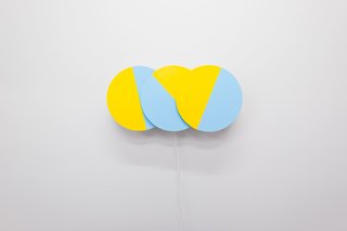 Dutch Graphic Design Master Karel Martens Opens His First Solo U.S. Exhibition - Photo 2 of 4 - Karel Martens, <i>Three Times (in Blue and Yellow)</i>, 2016. Painted aluminum, acrylic, 3D printed components, electronic timers, motors. 40x12x6 inches. Edition of 10.