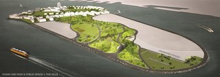 New York's Newest Park Sits on Recycled Demolition Debris - Photo 5 of 5 - A rendering shows the 30 acres of developed areas on the island including the paths and picnic areas of Phase 1 and the 10-acre site of The Hills.
