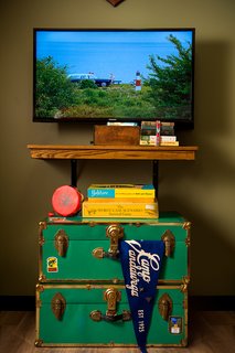 The room comes fully stocked with a collection of camp-themed movies.