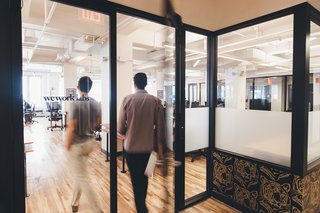 Though each WeWork location is unique, the design team has developed a storefront system for offices and conference rooms that can easily be fabricated to fit any space.