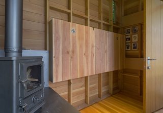 The bed is wall-mounted with a hinge from McMaster Carr, so it can be folded up when not in use. 