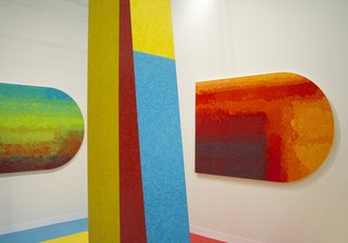 Paper pulp pieces were included in an installation of VCT-clad sculptures at the Armory Show in 2016. 